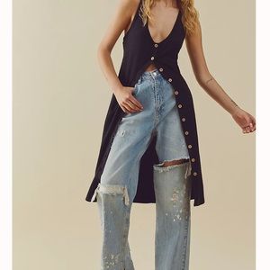 Free People Gia Long Vest Black Women’s XL NWT